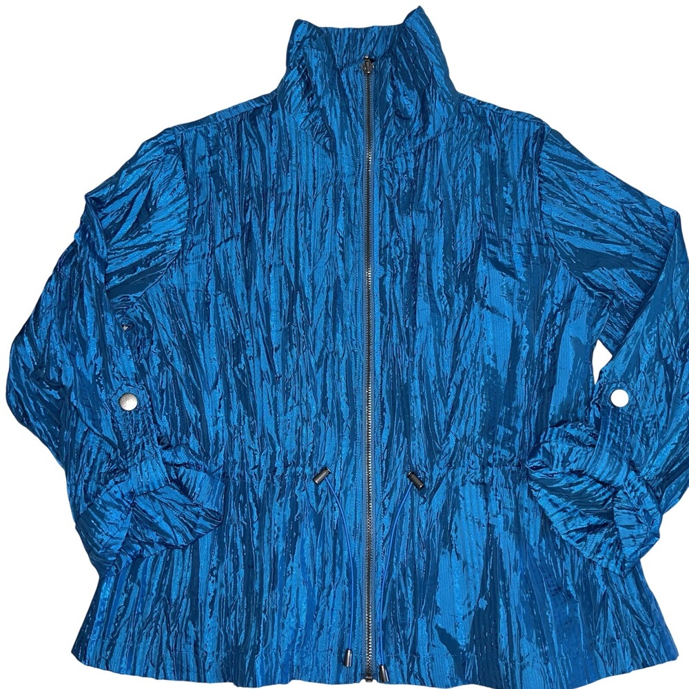 Ruby Rd.  Jacket Top Shiny Blue Crinkle Look size 8P 1032